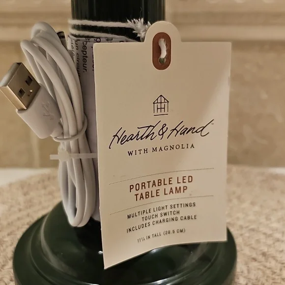 New Hearth And Hand Dark Green Rechargeable Table Lamp - Picture 3 of 7